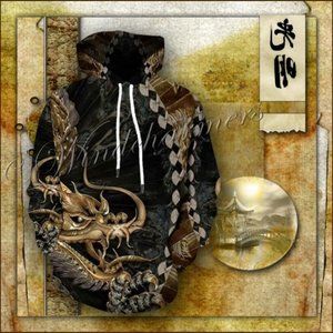 Golden Dragon Print Hooded Sweatshirt